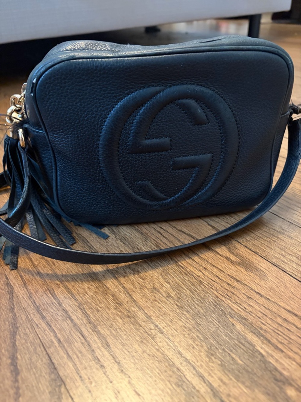 Gucci Black Pebbled Leather Soho Disco Crossbody with Tassel